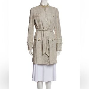 Royal Underground Beaded Linen Trench Coat with Belted Pleated Jacket sz M
